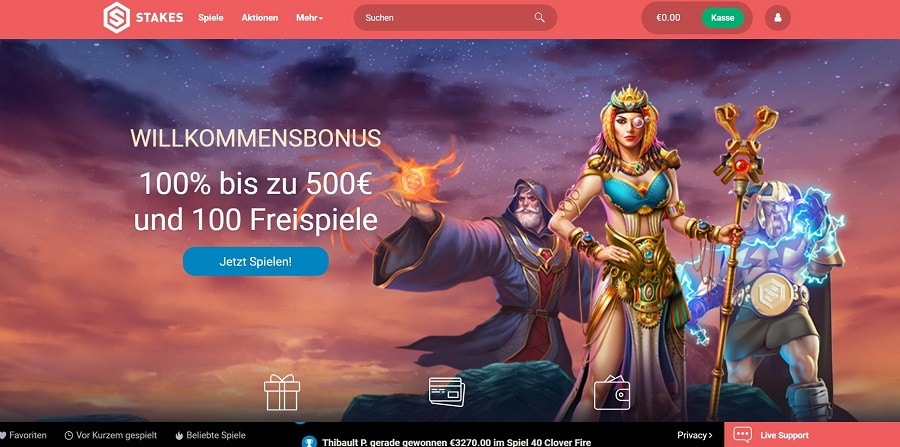 Stakes Casino Webseite